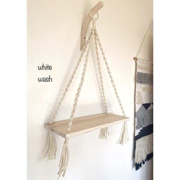 Macrame Wood Shelf - Handmade - Hanging Floating Shelf - Boho Hanging Shelf - Picture 3 of 9